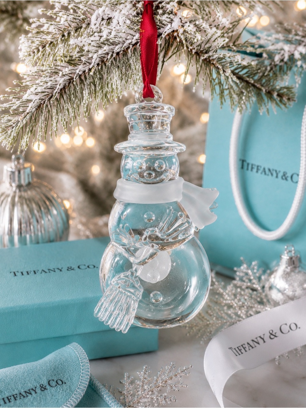 Tiffany & Co. Crystal Snowman Ornament 4” Limited Edition Holiday Collectible